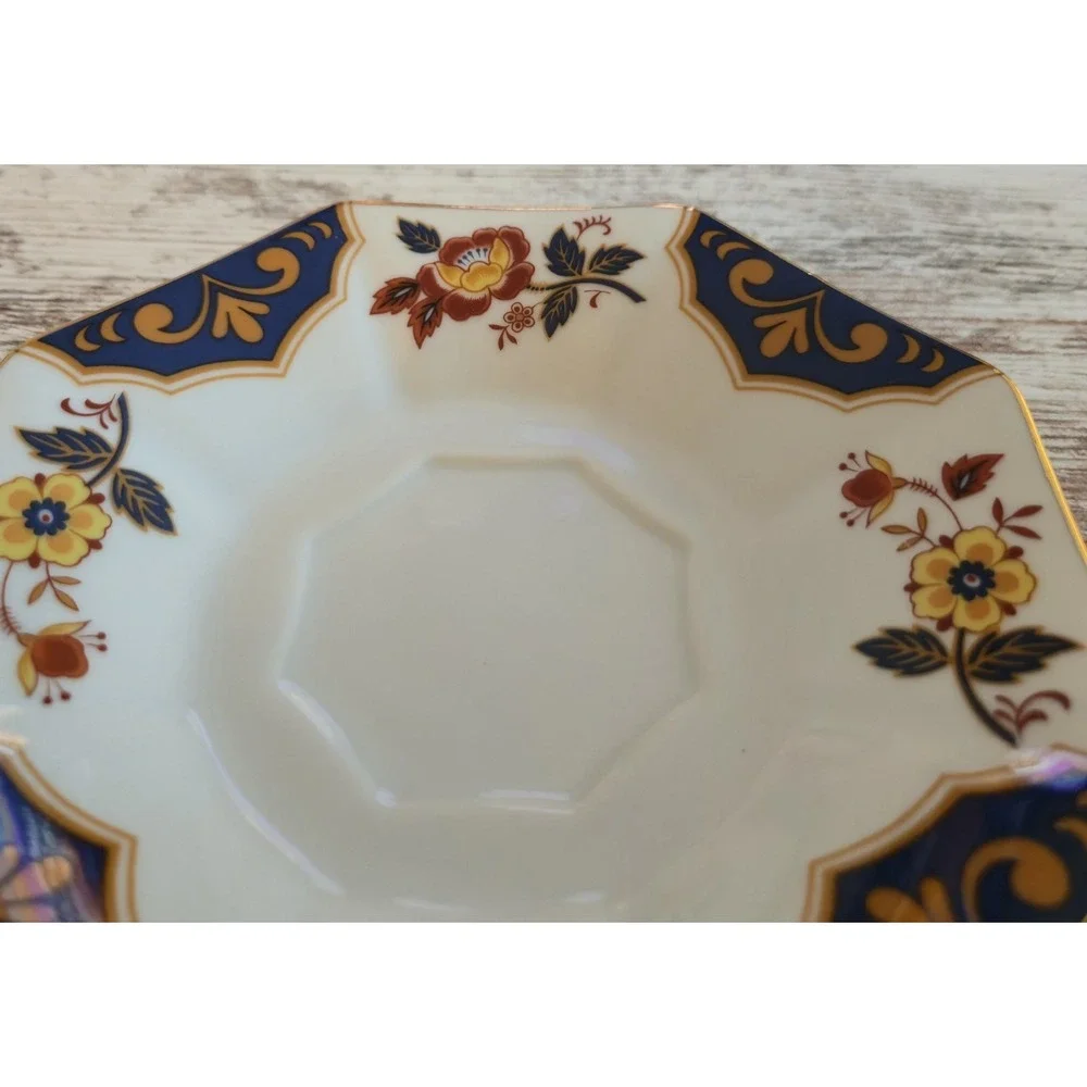 Mikasa Far East L6104 Saucers Set of 2 Octagonal Fine China Japan Cobalt Gold